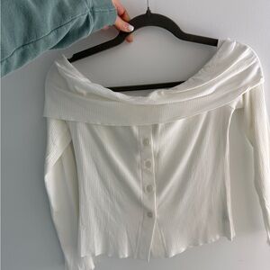 Princess Polly Off-the-Shoulder Ribbed Button-Back Sweater Top in White